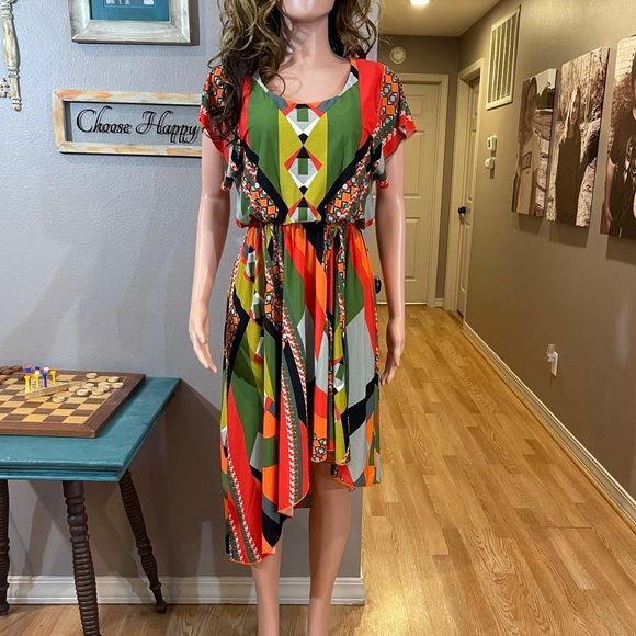 Madison Dresses & Skirts - Green orange patterned asymmetrical dress